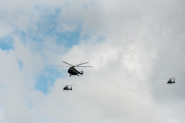 NIS, SERBIA - May 10, 2019: Air Parade Meeting in Nis, Serbia - Helicopters Flying in formation