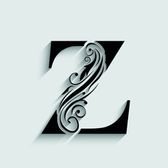 letter Z. Black flower alphabet.  Beautiful capital letters.