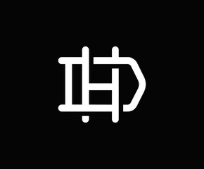 Initial letter D and H, HD, HS, overlapping interlock logo, monogram line art vintage style on black background