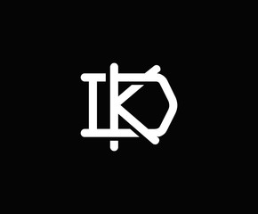 Initial letter D and K, KD, DK, overlapping interlock logo, monogram line art vintage style on black background
