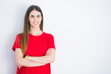 Beautiful young woman smiling cheerful over white isolated background