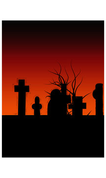 Vector cemetery haloween silhouette background