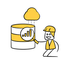 engineer use magnifier analysis data server yellow stick figure theme