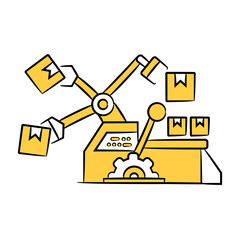 robotic arm in manufacturing process icon