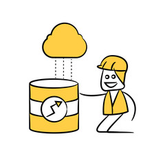 engineer use magnifier analysis data server yellow stick figure theme