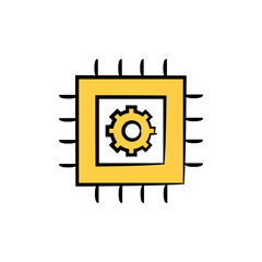 microchip and gear icon illustration