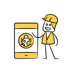 engineer and mobile phone and bug yellow stick figure theme