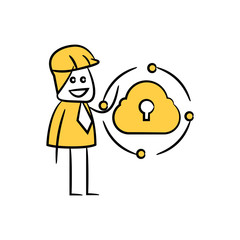 engineer and cloud security yellow stick figure theme