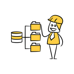 engineer and database and file management yellow stick figure theme