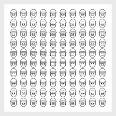 boy face emoticons icons line set