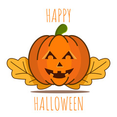 Halloween pumpkin with happy face isolated on white background.