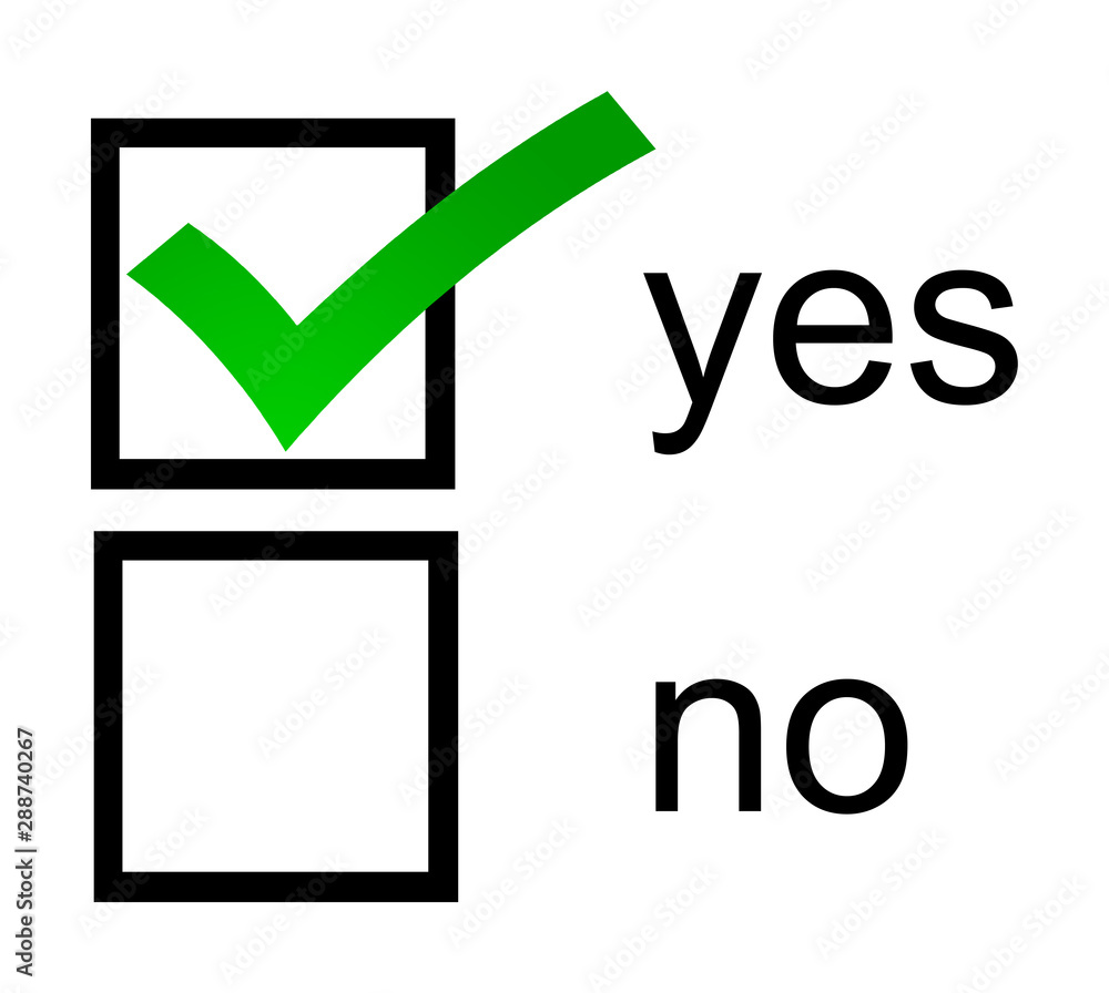 Aufkleber yes no checkbox with green yes box checked