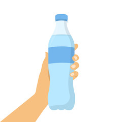 Bottle of water in the hands. Flat style. Vector illustration.