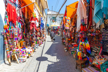 Fototapeta na wymiar Bolivia La Paz craft shops in the historic district