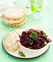 Vegetarian beetroot salad. selective focus.