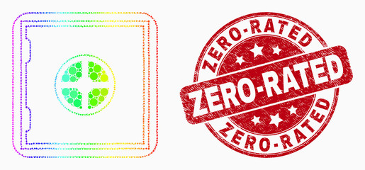 Dot rainbow gradiented banking safe mosaic icon and Zero-Rated watermark. Red vector rounded grunge stamp with Zero-Rated text. Vector combination in flat style.