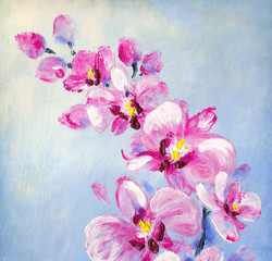 Orchid flowers. Oil painting