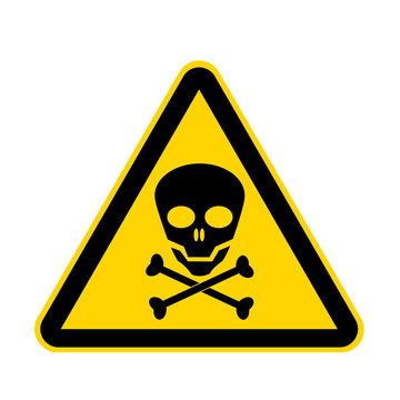Skull yellow danger sign isolated on white with clipping path