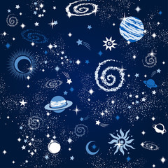 Obraz na płótnie Canvas Space Galaxy constellation seamless pattern print could be used for textile, zodiac star yoga mat, phone case