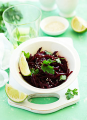 Vegetarian beetroot salad. selective focus.