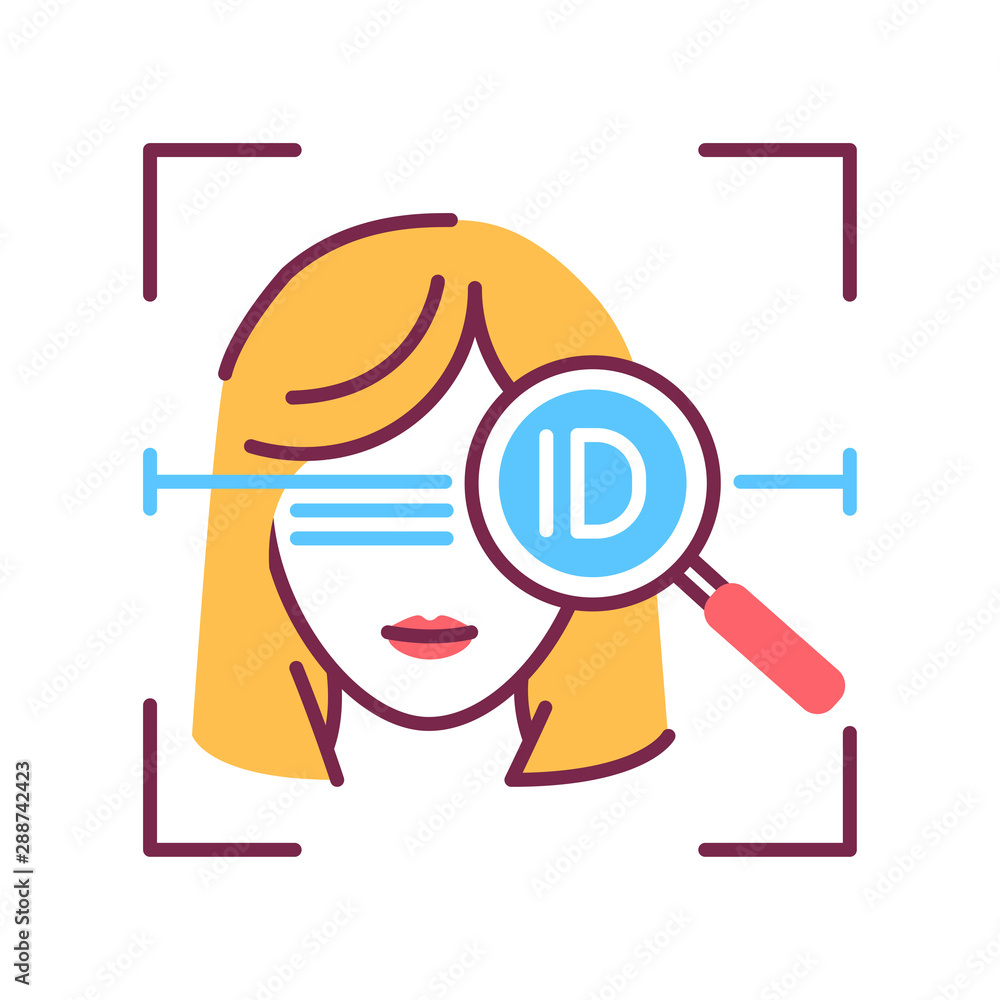 Poster identification face color line icon. id and verifying person concept. biometric security element. de