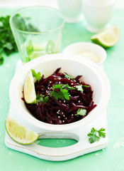 Vegetarian beetroot salad. selective focus.