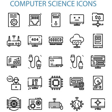Computer Science With Outline Black And White Iconset