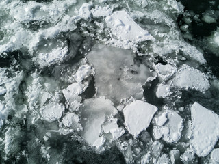 Aerial view of ice floe over the St.Lawrence River during winter
