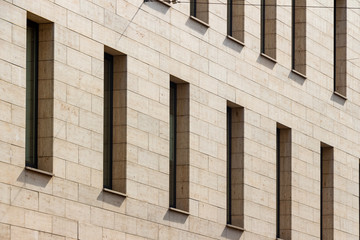 Close-up view of a facade of modern  building in Moscow. 