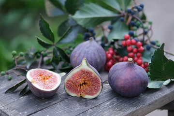 fresh figs on wooden table
