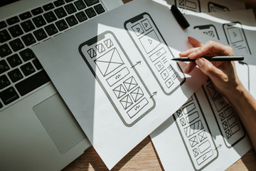 UX mobile application wireframe. Sketch, prototype, framework, layout future app design project....