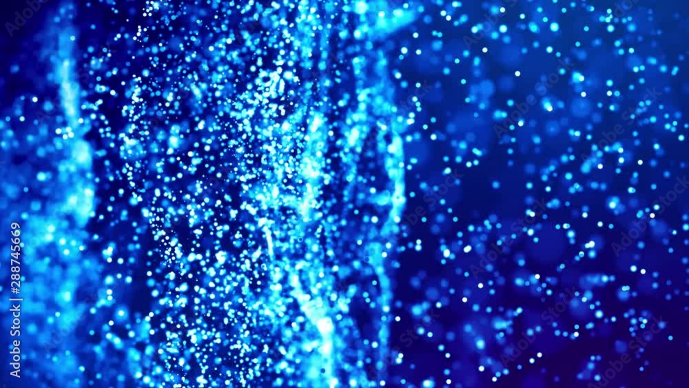 Aufkleber magic blue glowing particles flow in viscous liquid and bright glisten. science fiction. 4k 3d sci-f