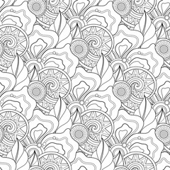 Monochrome Seamless Pattern with Floral Motifs