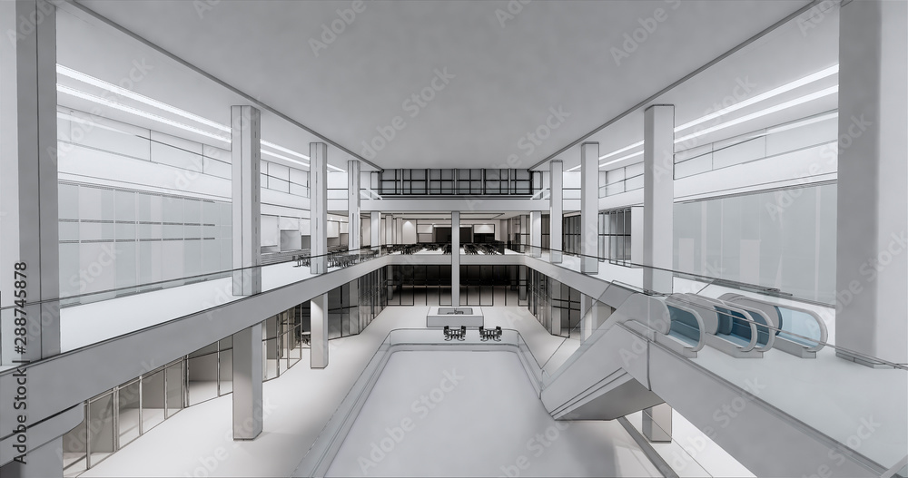 Poster concept visualization empty public space of a large shopping mall
