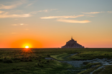 Mont Saint-Michel Bay in Normandy France at Sunset