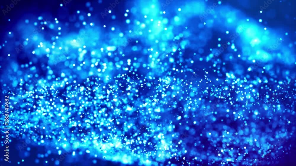 Aufkleber magic blue glowing particles flow in viscous liquid and bright glisten. science fiction. 4k 3d sci-f
