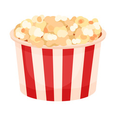 Round paper bucket with popcorn. Vector illustration on a white background.