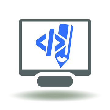 Monitor computer pencil code programming software development icon vector. API Coding.
