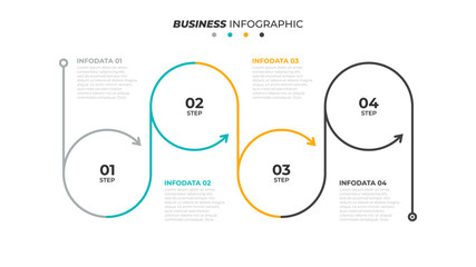 Business circle process lines design with arrows. Timeline with 4 steps or options. Vector linear infographic element.