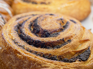 Delicious sweet puff pastry cheesecake with chocolate on the outside