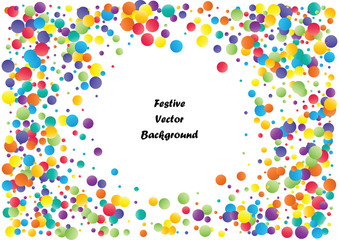 Festive color round confetti background. Abstract frame confetti texture for holiday, postcard, poster, website, carnivals, birthday and children's parties. Cover confetti mock-up. Wedding card layout