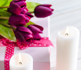 Giftbox arranged on the table in saint valentine holiday concept