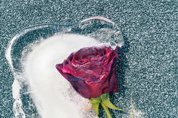 Herz gebrochen mit roter Rose