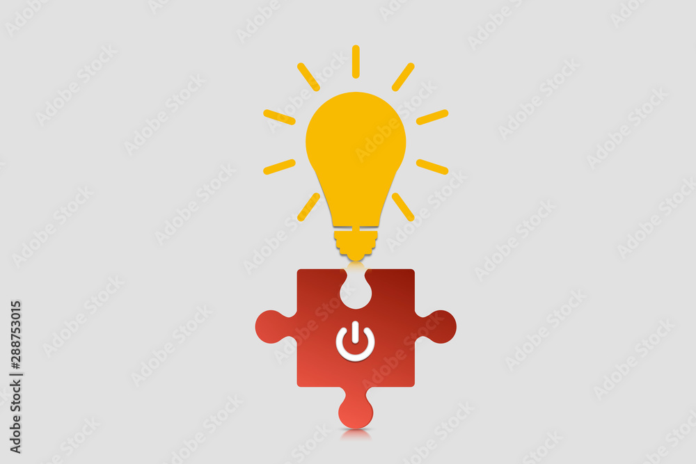 Poster ideas to create and build. the yellow light bulb on the red jigsaw has a power button. creative idea