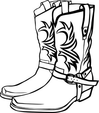 Cowboy boots with a pattern and buckles.  Vector graphic isolated image.