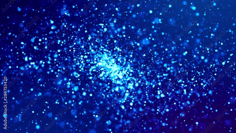 Poster magic blue glowing particles flow in viscous liquid and bright glisten. science fiction. 4k 3d sci-f