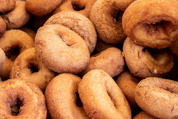 Close-up of a pile of pancake donuts, typical of Amorebieta, Biscay, Spain