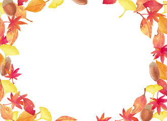 秋の水彩フレーム・落ち葉1