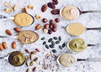 Nuts and seeds butter on a spoon