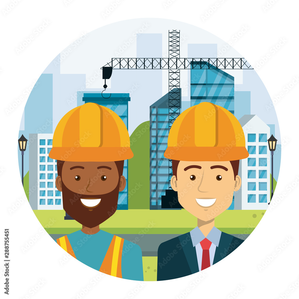 Poster wngineer with builder on workside characters